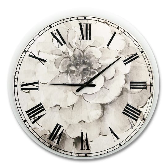 Designart Indigold Grey Peonies II Traditional Wall Clock